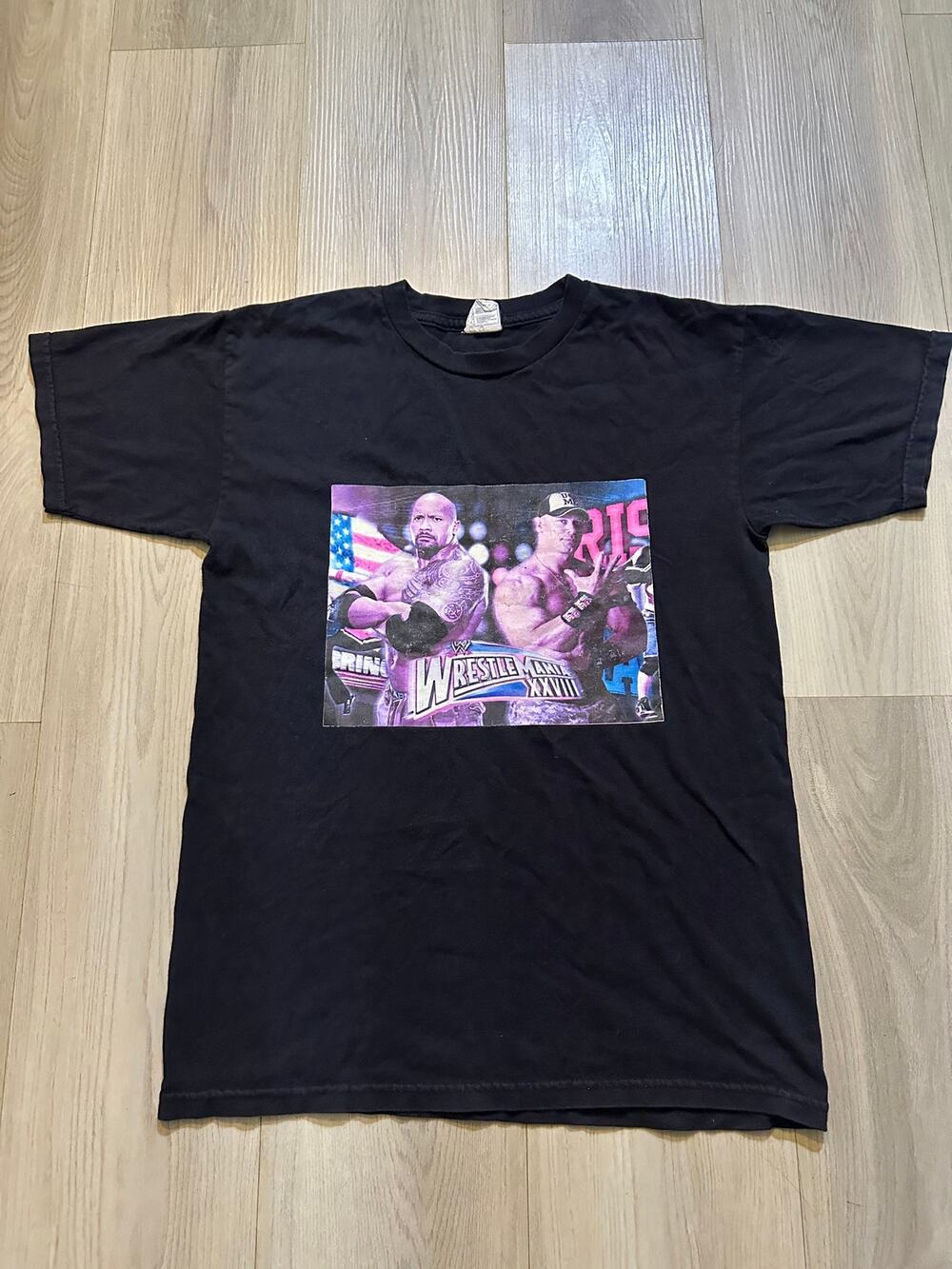 Vintage WWE WrestleMania XXVIII Shirt Black The Rock John Cena 2012 Graphic